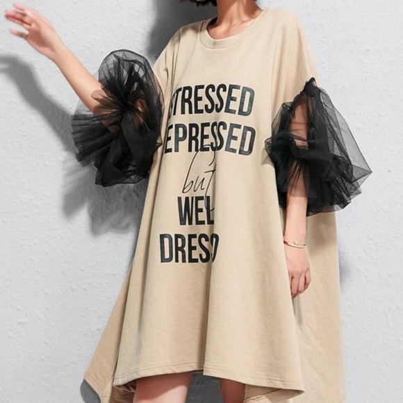 New with tags tan and black dress with sheer sleev - Picture 3 of 7